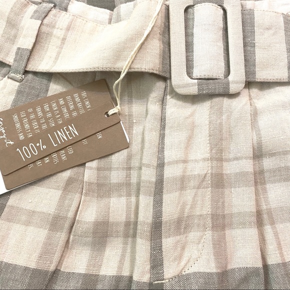 MNG Linen Belted Plaid Trousers Ankle Mid-Rise NWT - Picture 11 of 12